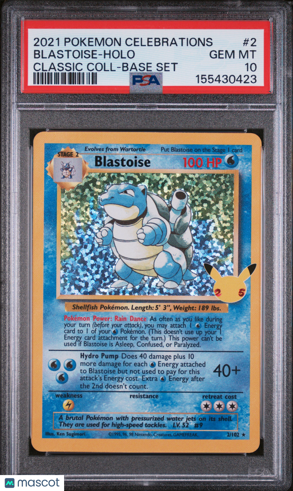 BLASTOISE 2021 Pokemon Celebrations Classic Collection Base Set Holo #2 PSA 10