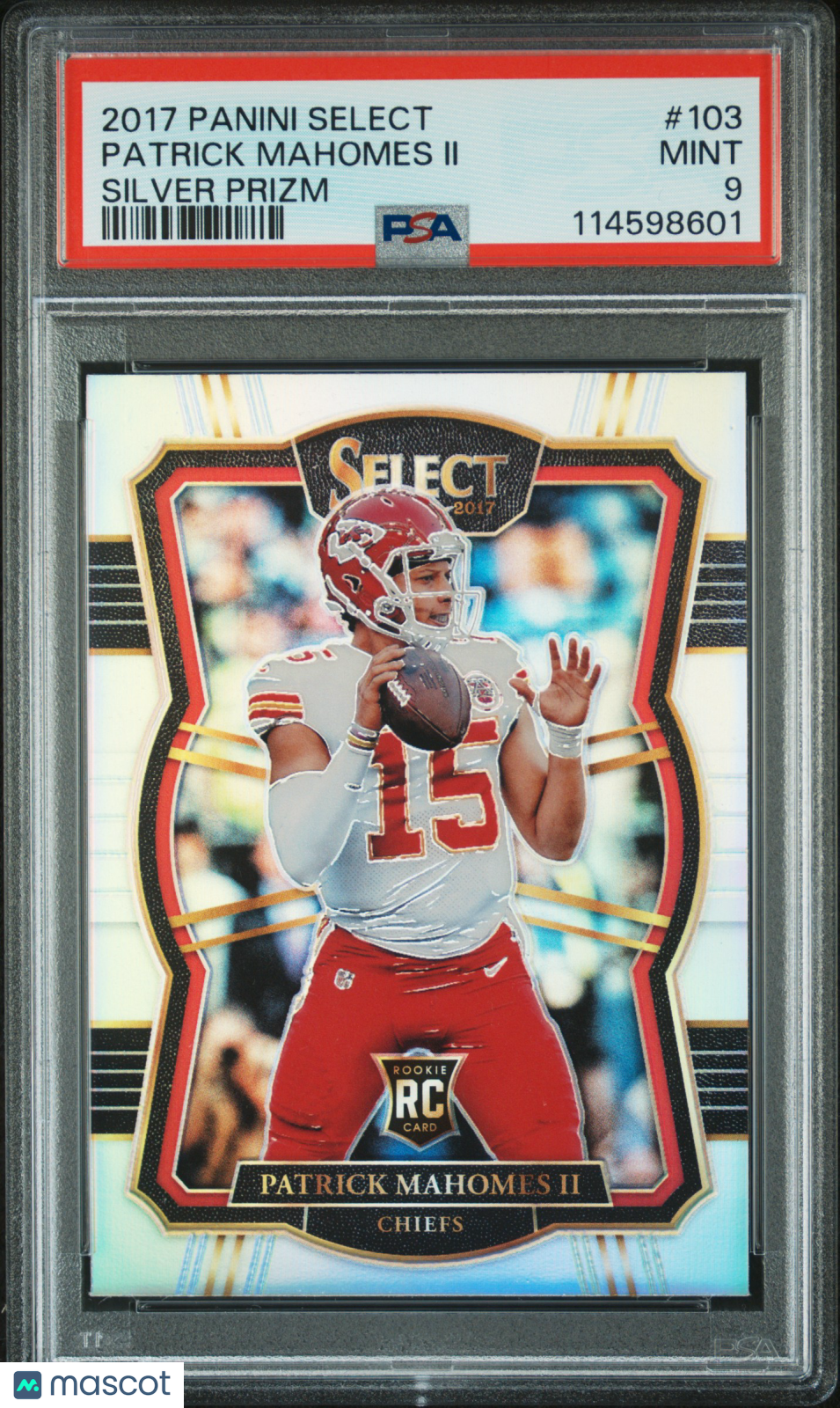 PATRICK MAHOMES 2017 Panini Select Premier Level Silver Prizm Rookie #103 PSA 9