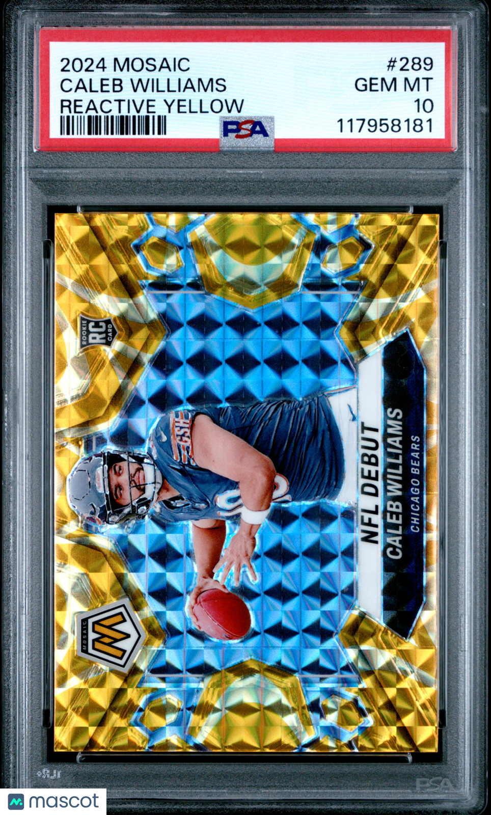CALEB WILLIAMS 2024 Panini Mosaic Reactive Yellow Rookie Prizm #289 PSA 10 Bears