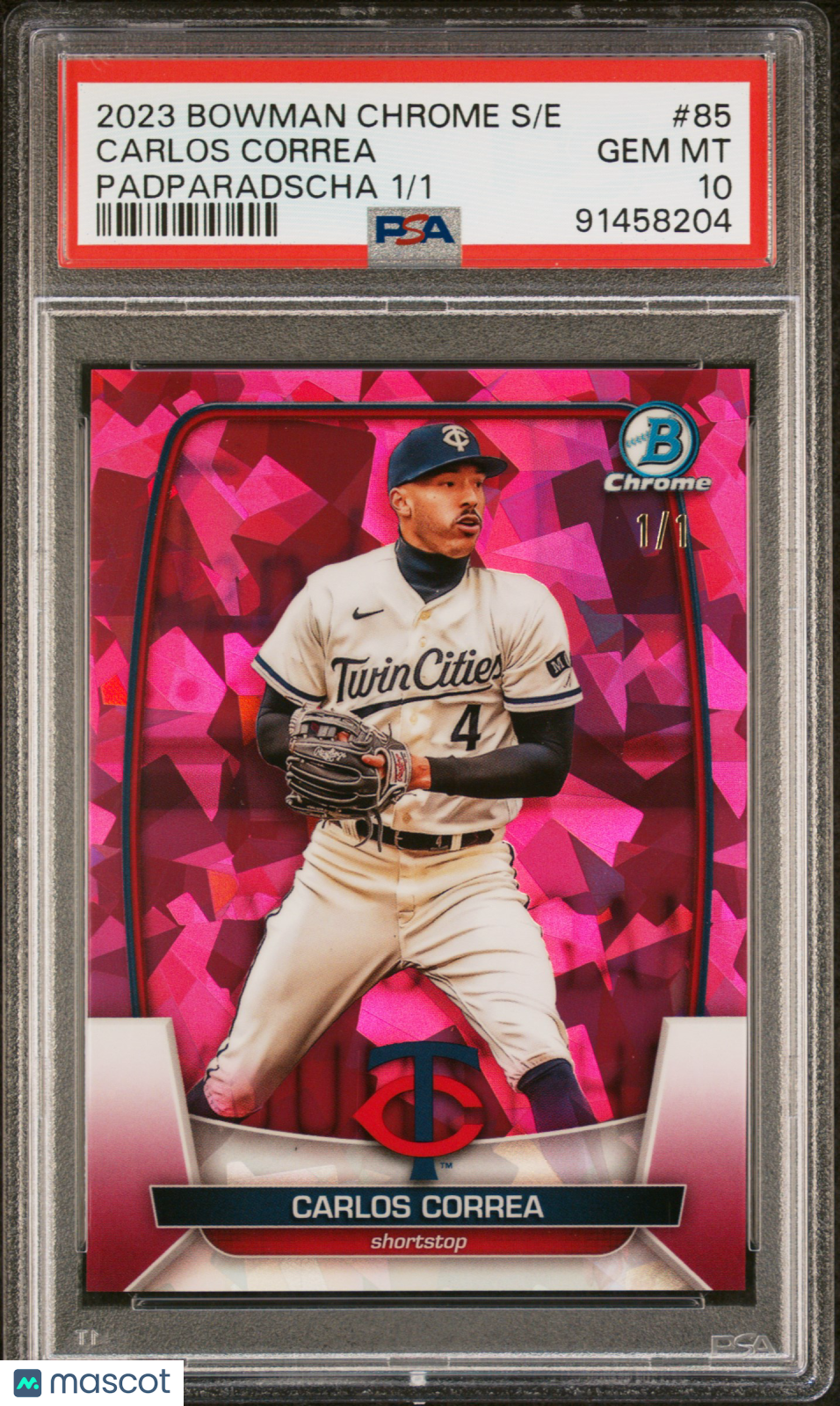 CARLOS CORREA 2023 Bowman Chrome Sapphire #85 Padparadscha Refractor 1/1 PSA 10