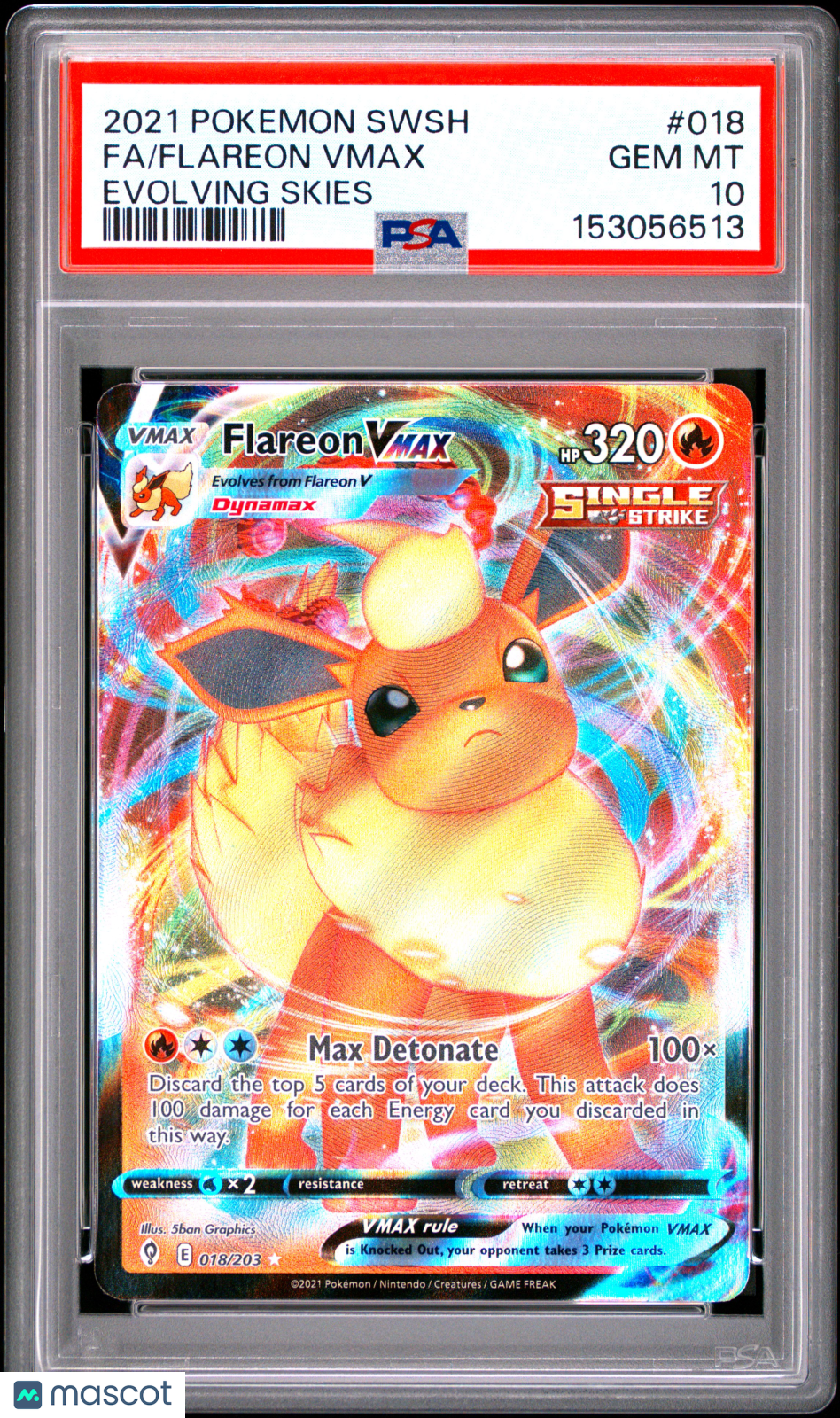 FLAREON VMAX 2021 Pokemon Sword & Shield Evolving Skies #018 PSA 10 Full Art