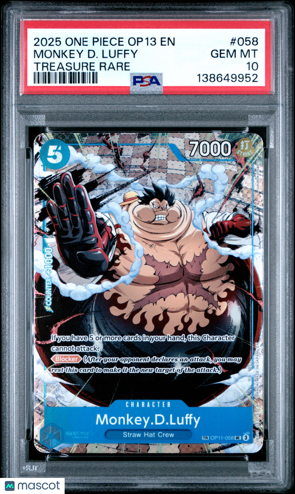 MONKEY.D.LUFFY One Piece Carrying On His Will Treasure Rare #OP11-058 PSA 10
