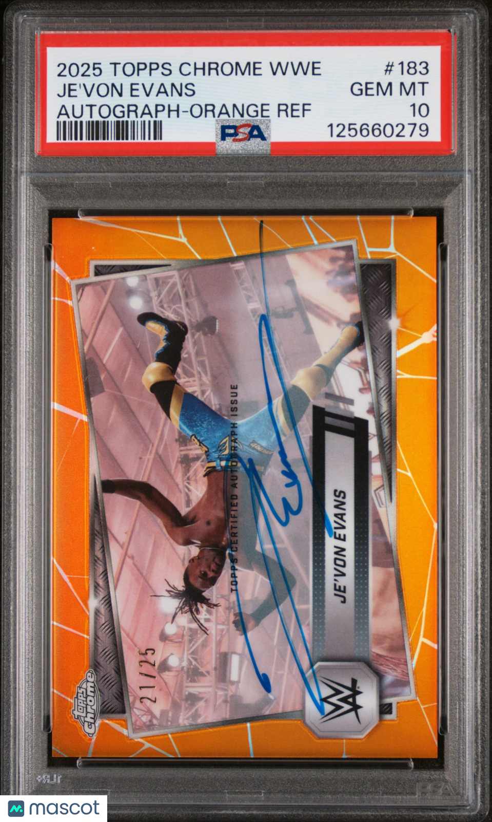 JE'VON EVANS 2025 Topps Chrome WWE Auto Orange Refractor /25 #183 PSA 10