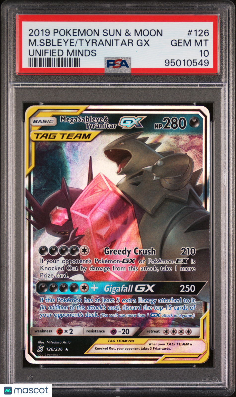 MEGA SABLEYE & TYRANITAR GX 2019 Pokemon SM Unified Minds Tag Team #126 PSA 10
