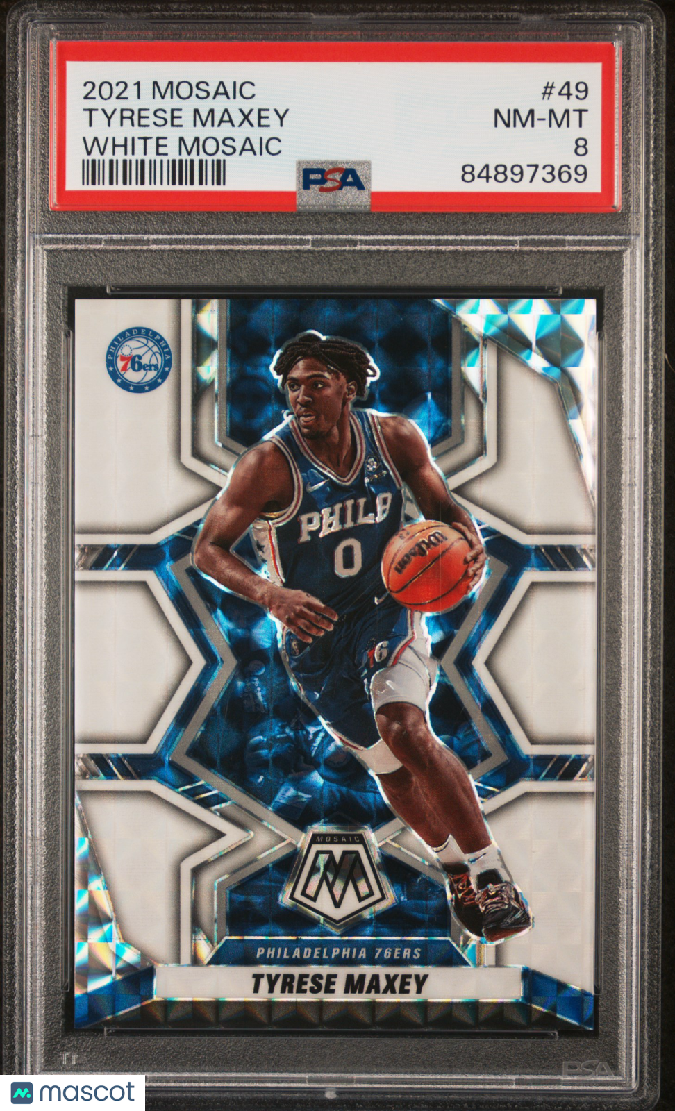 TYRESE MAXEY 2021-22 Panini Mosaic White Prizm /25 #49 PSA 8 76ers