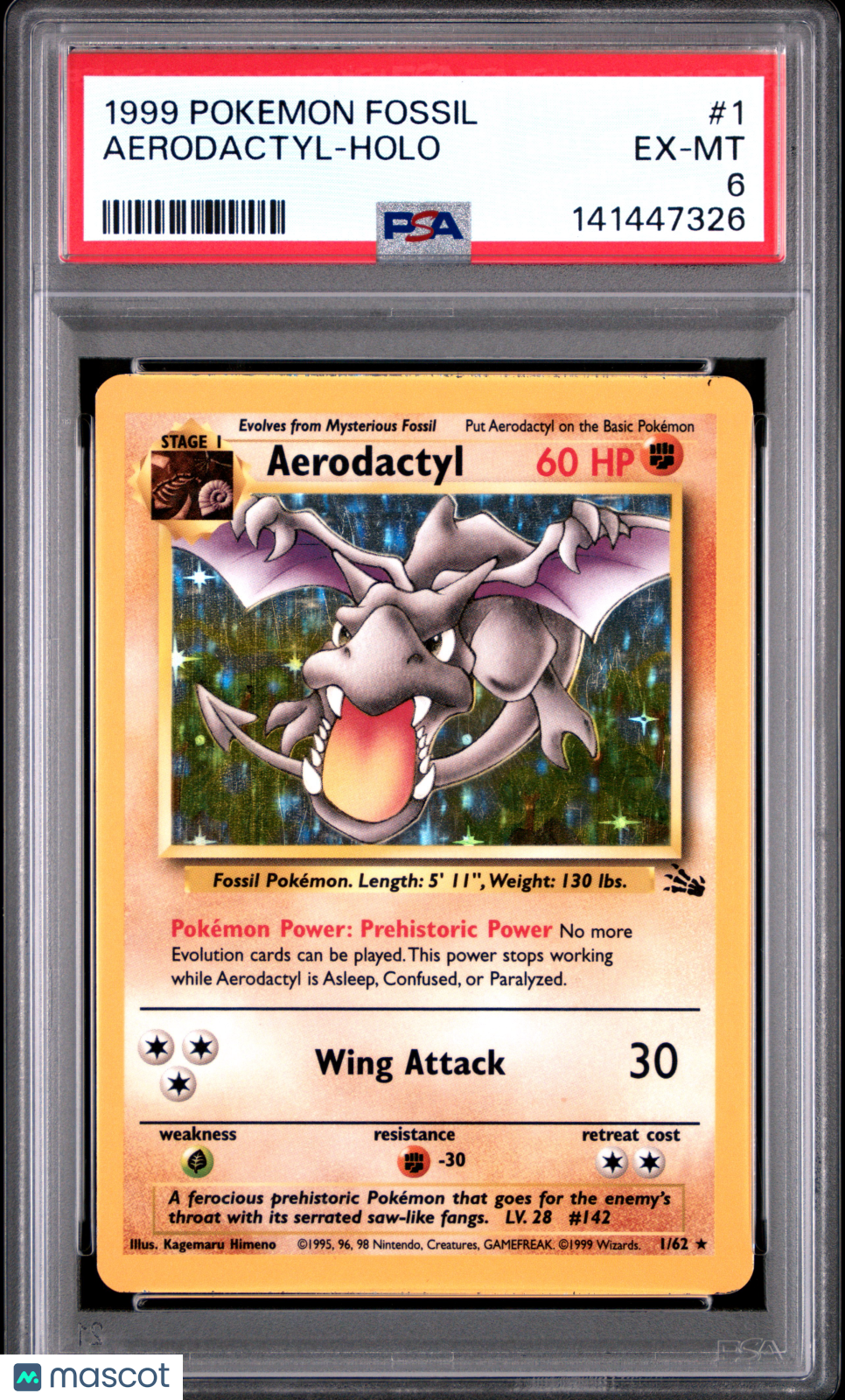 AERODACTYL 1999 Pokemon Fossil Holo Rare #1 PSA 6