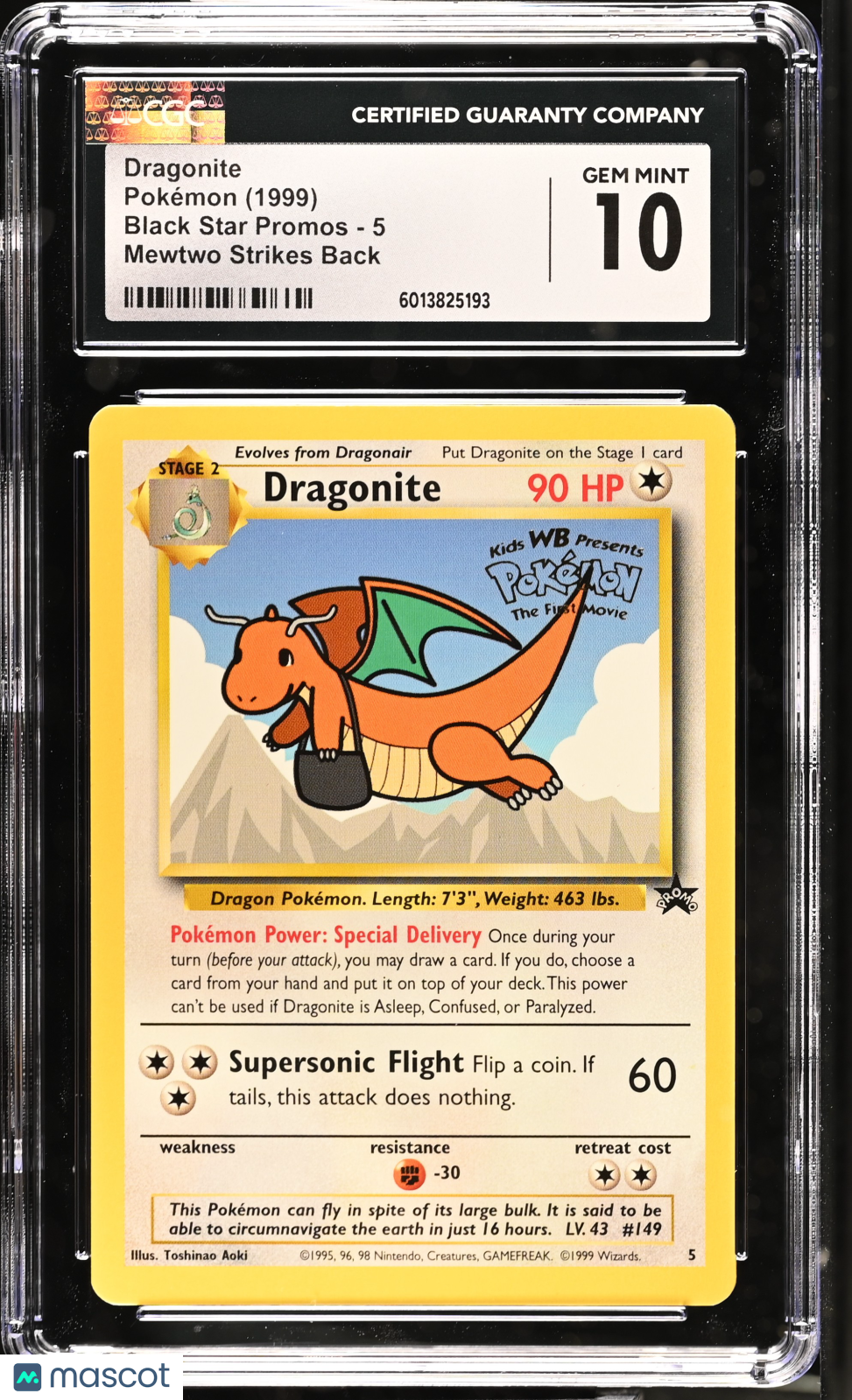 DRAGONITE 1999 Pokemon Wizards of The Coast Movie Black Star Promo #5 CGC 10