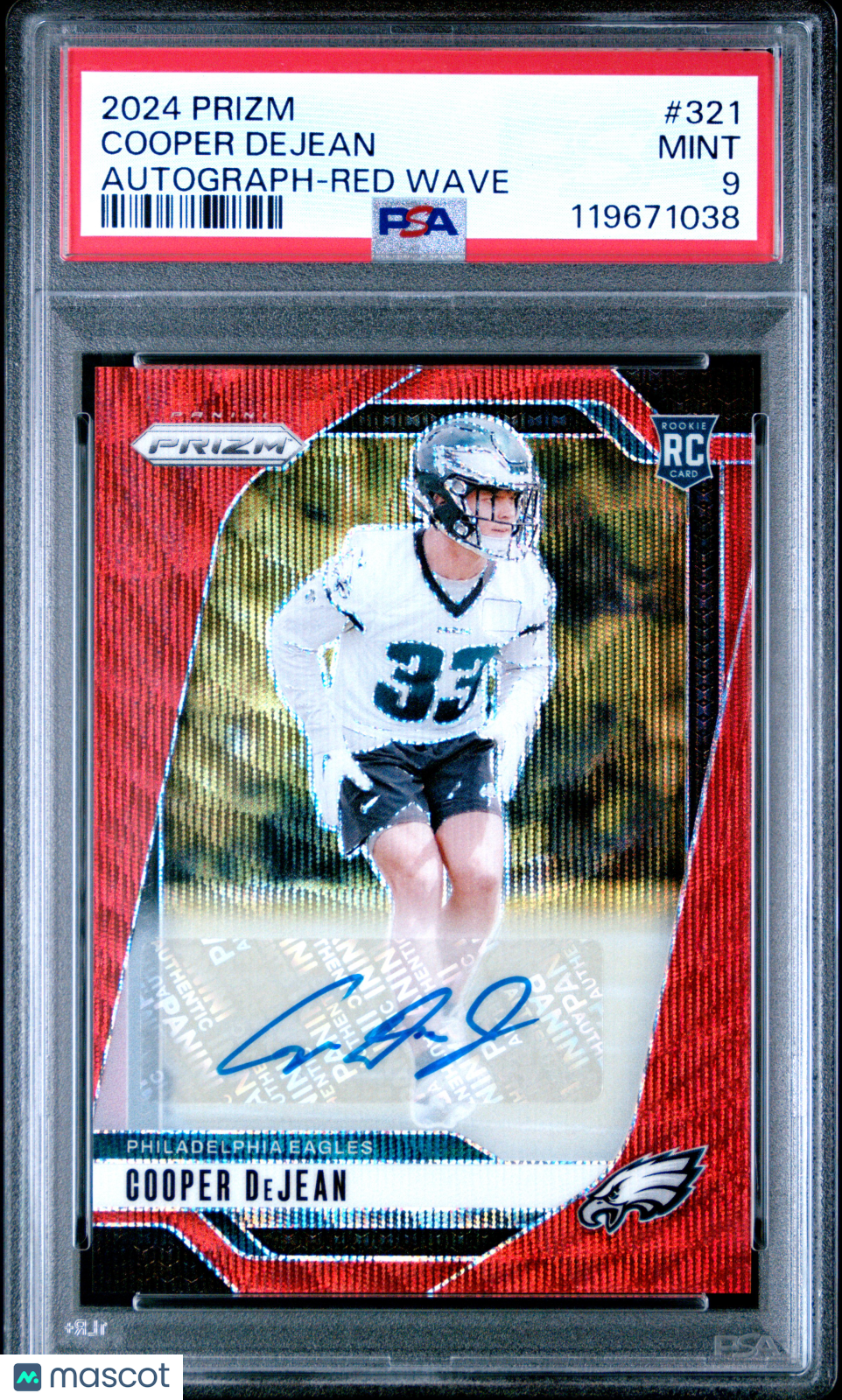 COOPER DEJEAN 2024 Panini Prizm Rookie Red Wave Auto /149 #321 PSA 9 Eagles
