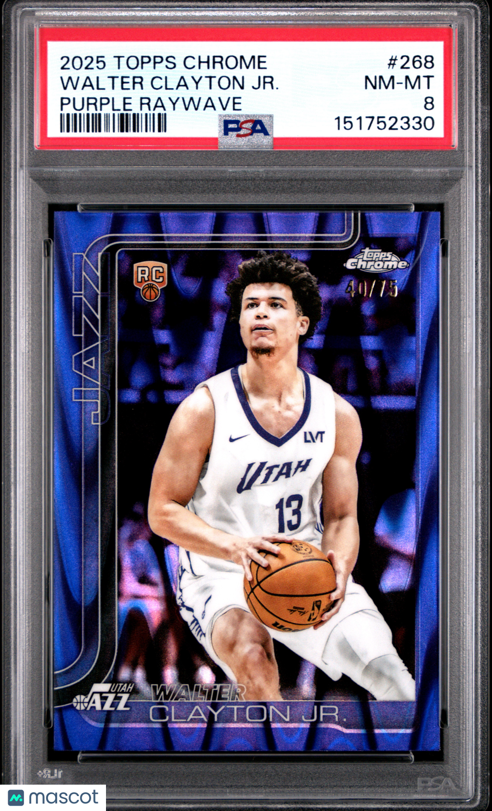 WALTER CLAYTON JR. 2025-26 Topps Chrome Rookie Purple Raywave /75 #268 PSA 8