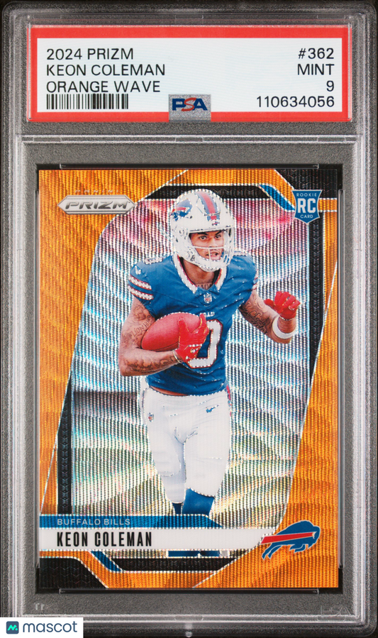 KEON COLEMAN 2024 Panini Prizm Orange Wave Rookie #362 PSA 9 MINT Bills