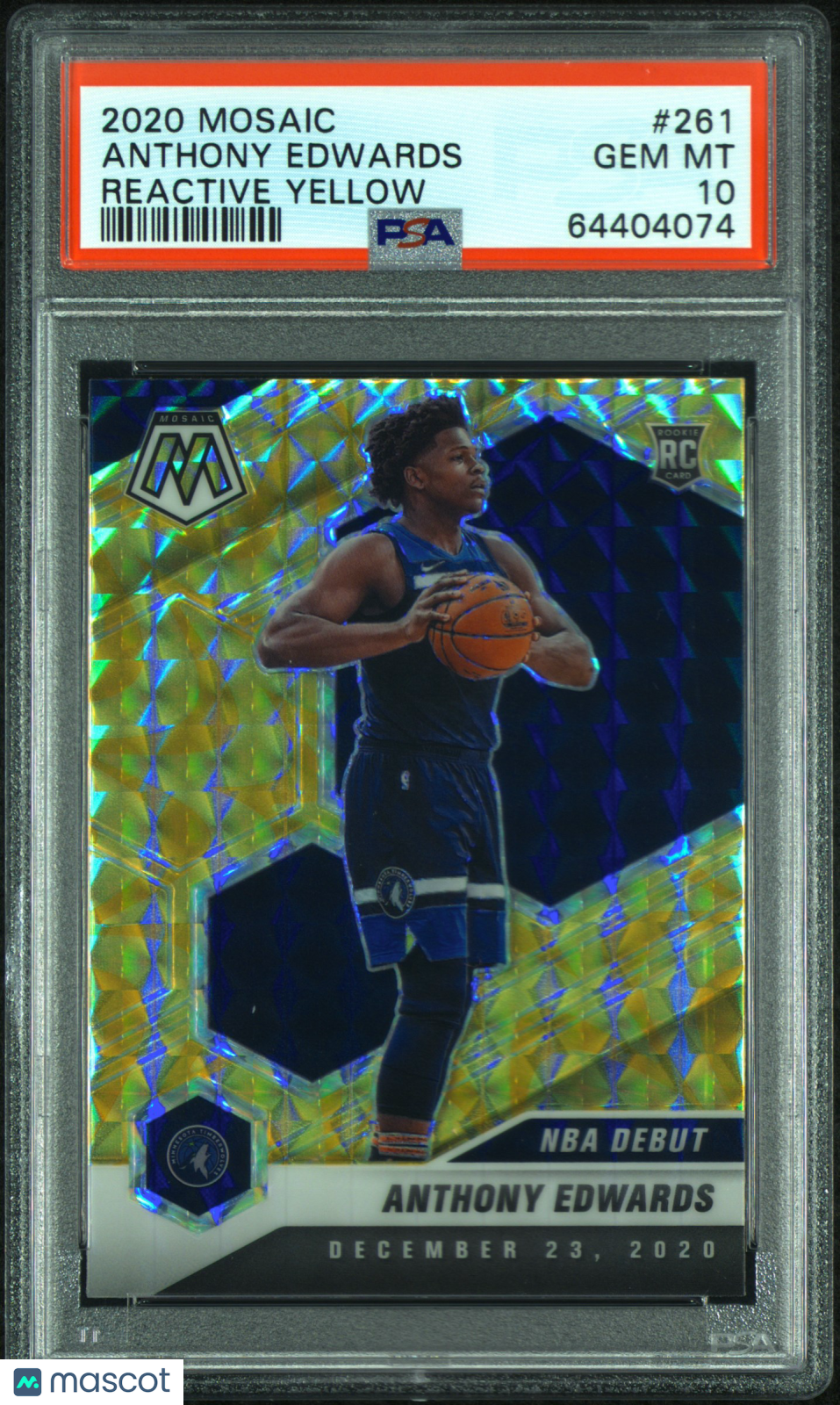 ANTHONY EDWARDS 2020-21 Panini Mosaic Rookie Debut Reactive Yellow #261 PSA 10