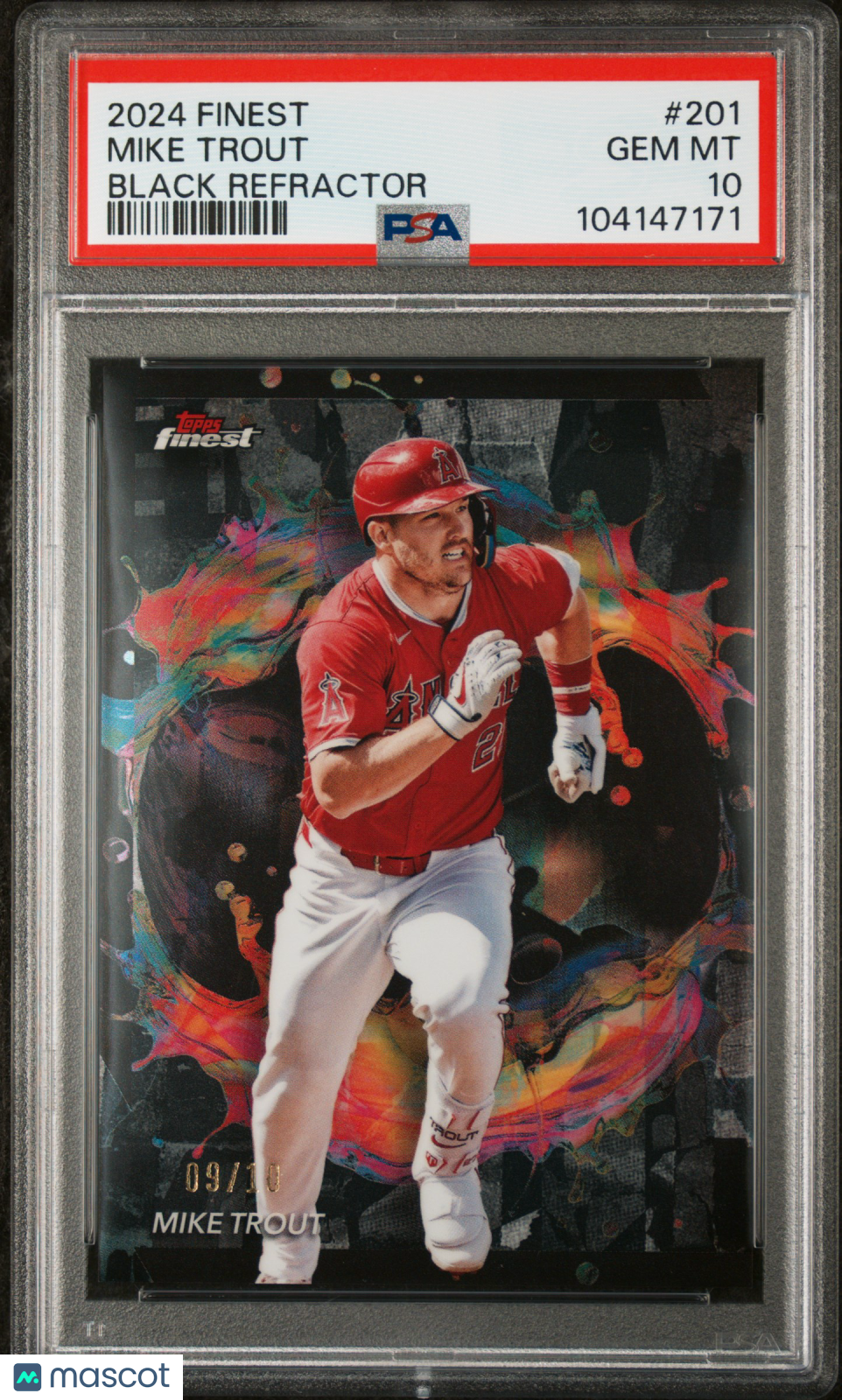 MIKE TROUT 2024 Topps Finest Rare Black Refractor /10 PSA 10 #201 Angels