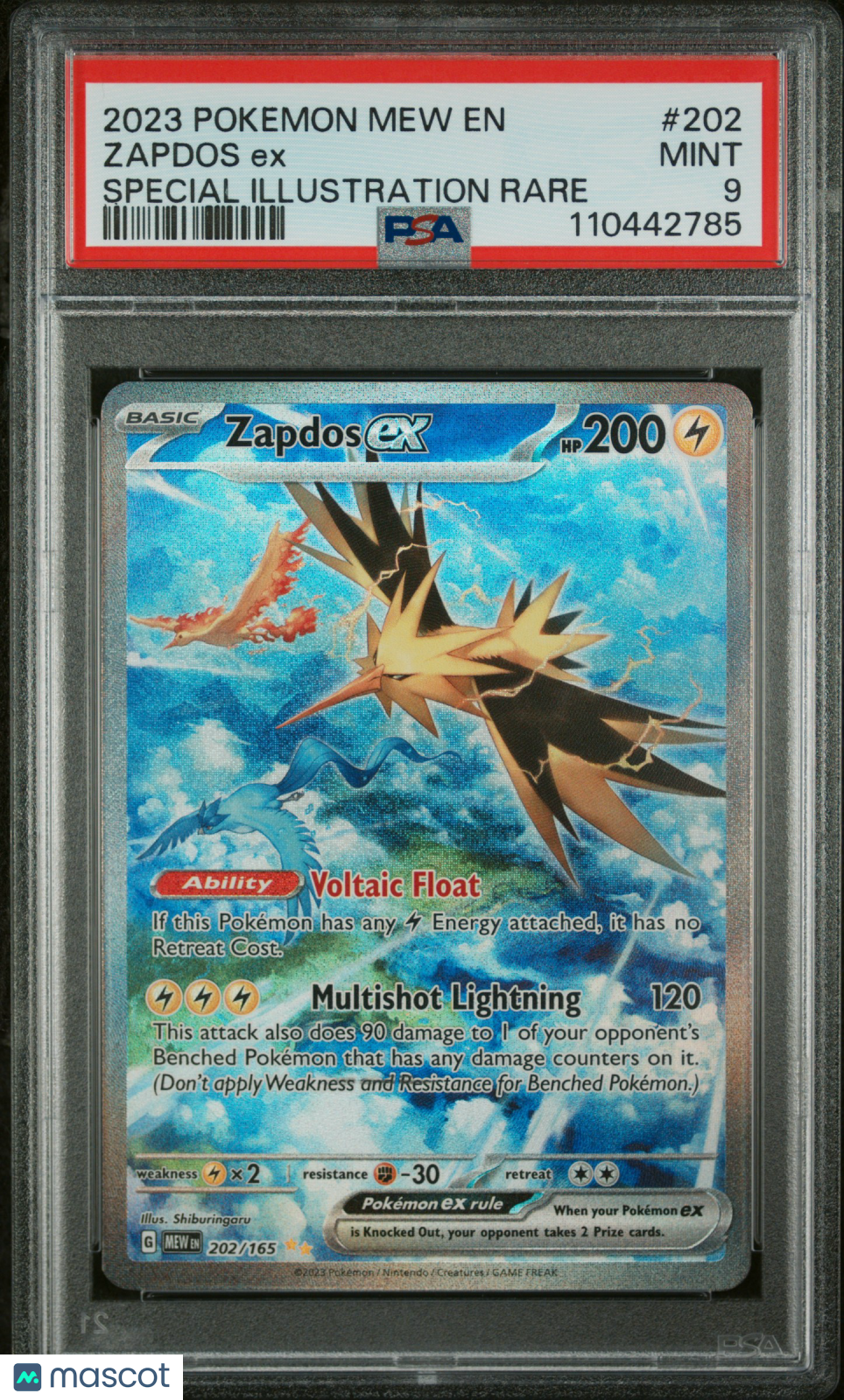 ZAPDOS EX Pokemon Scarlet Violet Mew 151 Special Illustration Rare PSA 9 #202