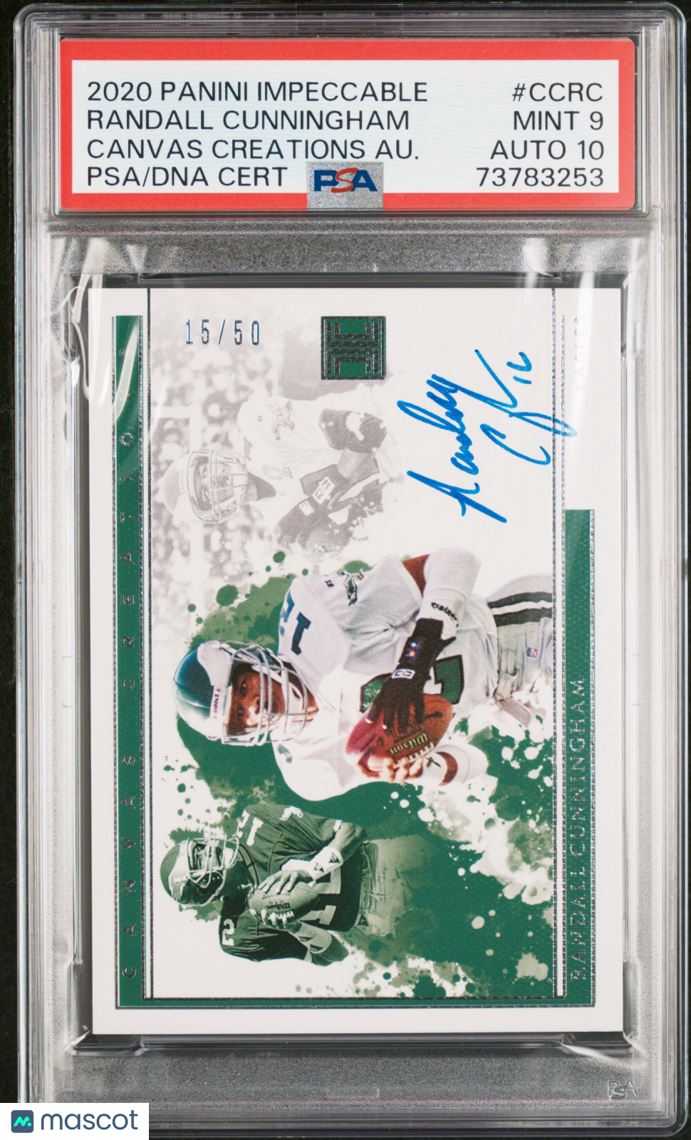 RANDALL CUNNINGHAM 2020 Panini Impeccable Canvas Creations Auto /50 #CCRC PSA 9