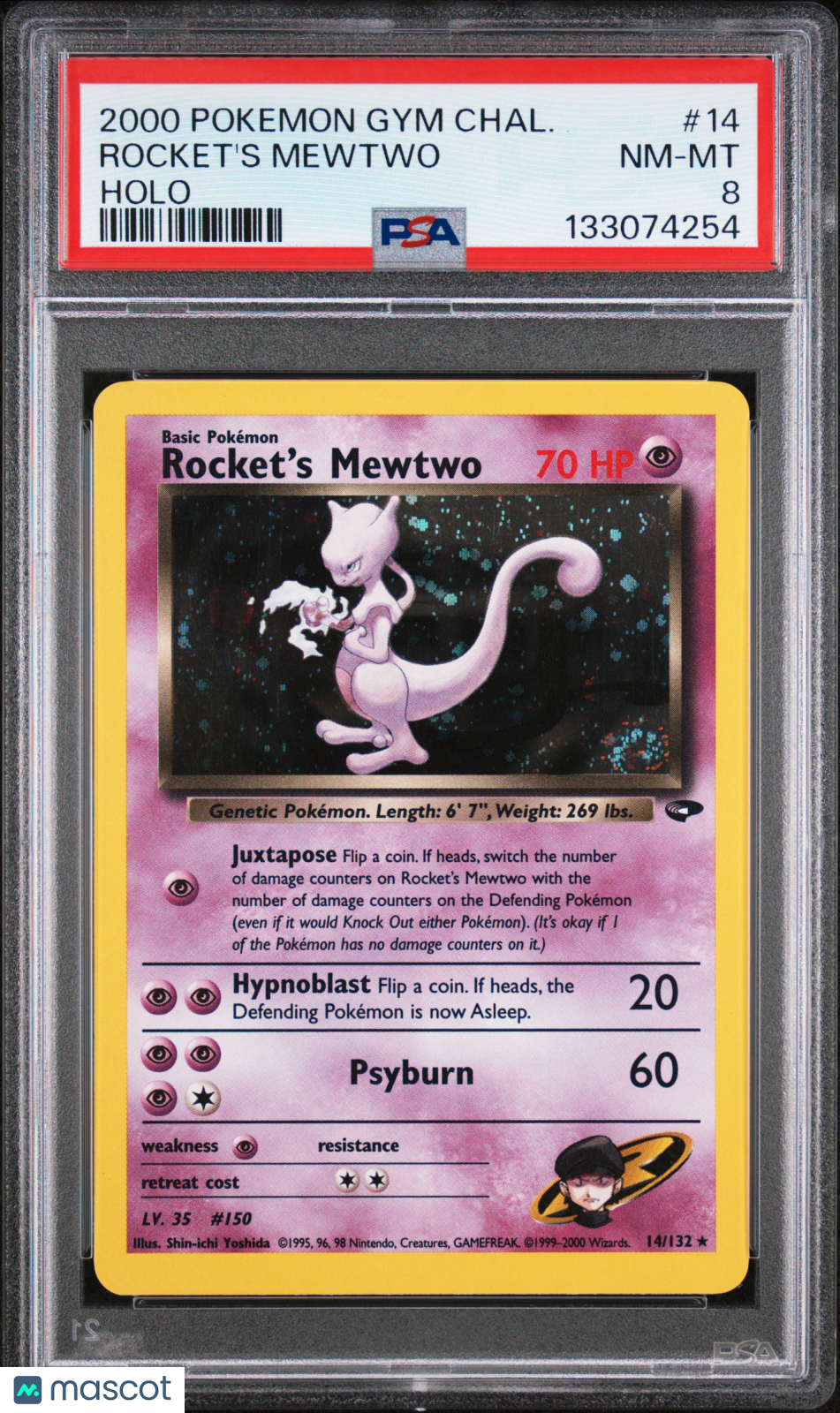 ROCKET'S MEWTWO 2000 Pokemon Gym Challenge Holo Rare #14 PSA 8