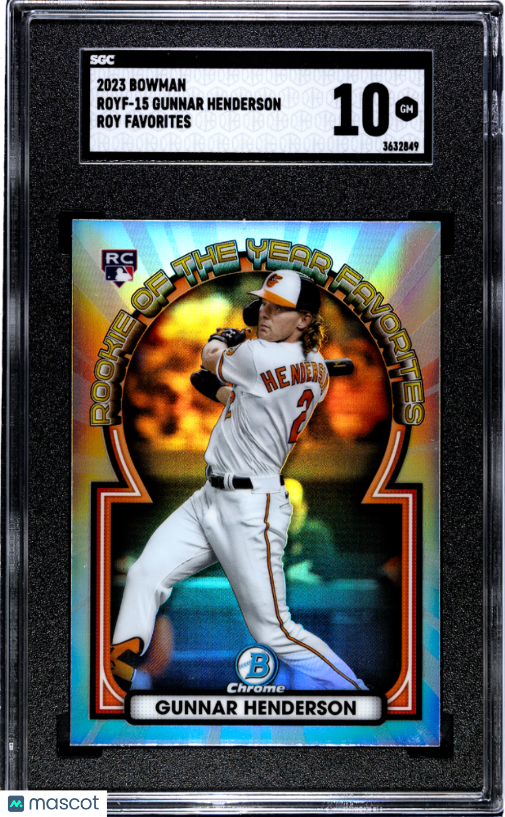 GUNNAR HENDERSON 2023 Bowman Chrome Rookie of the Year Favorites SGC 10 Orioles