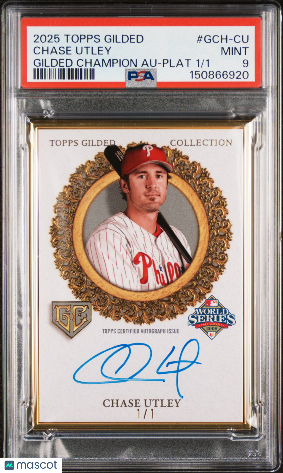 CHASE UTLEY 2025 Topps Gilded Champion Auto Platinum 1/1 #GCH-CU PSA 9 Phillies