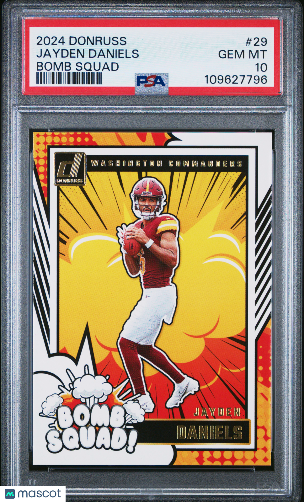 JAYDEN DANIELS 2024 Panini Donruss Rookie Bomb Squad #29 PSA 10 Commanders