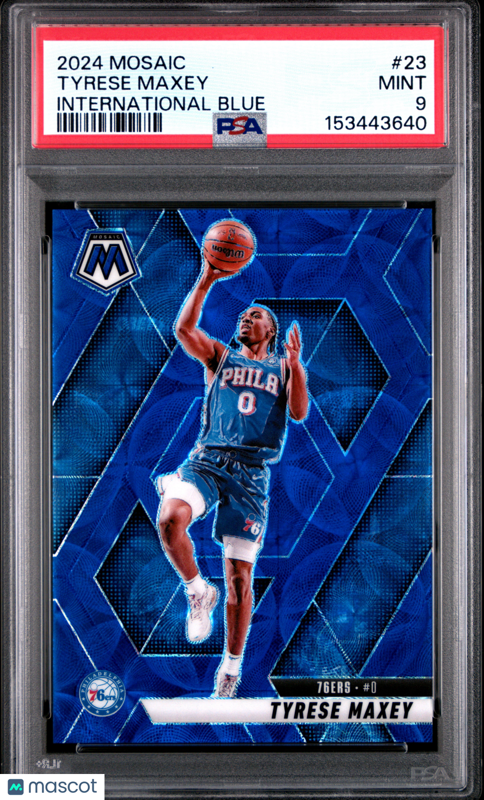 TYRESE MAXEY 2024-25 Panini Mosaic International Blue Prizm /35 #23 PSA 9 76ers
