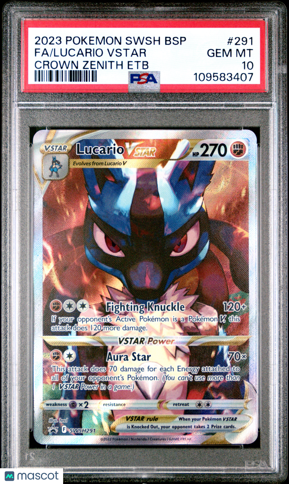 LUCARIO VSTAR 2023 Pokemon Swsh Black Star Promo Crown Zenith ETB Fa #291 PSA 10
