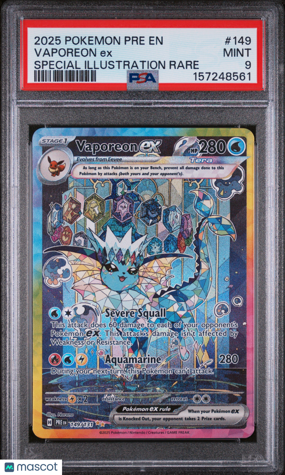 VAPOREON EX Pokemon Prismatic Evolutions Special Illustration Rare #149 PSA 9