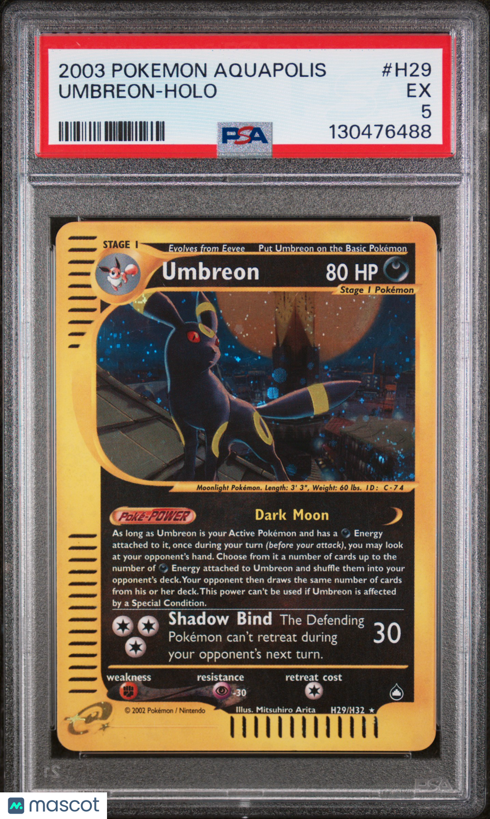 UMBREON 2003 Pokemon Aquapolis Holo Rare #H29 PSA 5