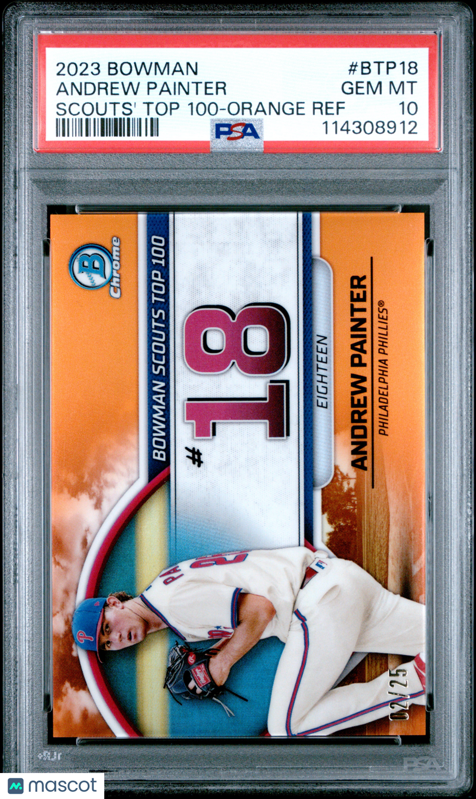 ANDREW PAINTER 2023 Bowman Scouts' Top 100 Orange Refractor /25 PSA 10 Phillies