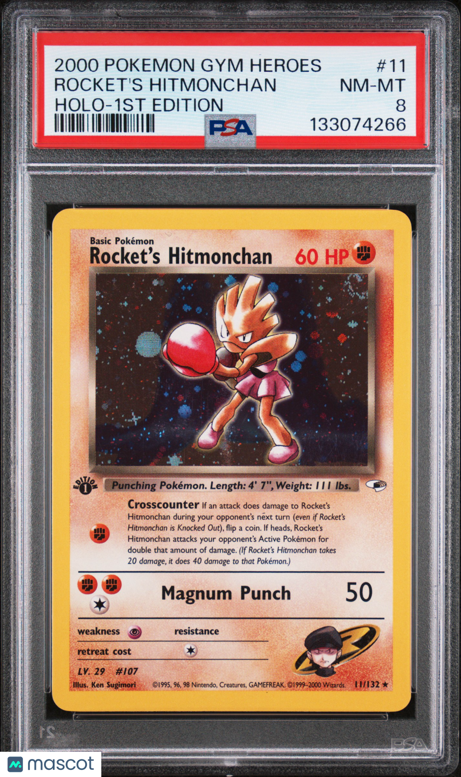 ROCKET'S HITMONCHAN 2000 Pokemon Gym Heroes Holo Rare 1st Edition #11 PSA 8
