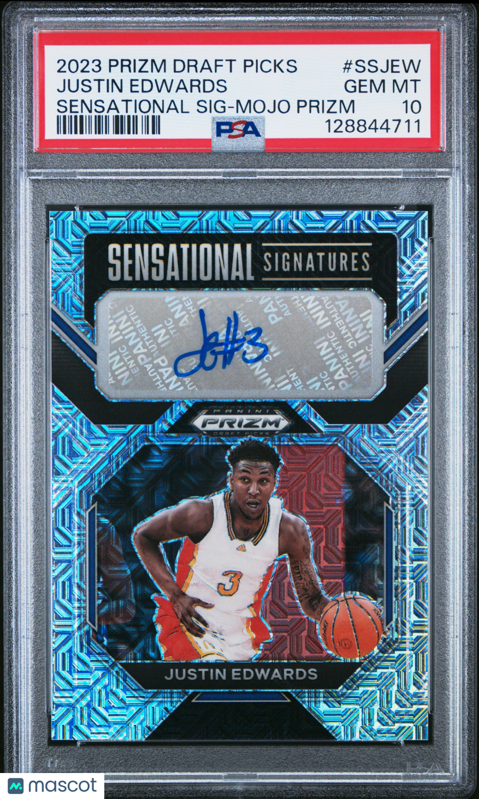 JUSTIN EDWARDS 2023-24 Panini Prizm Draft Picks Sensational Mojo Auto /25 PSA 10