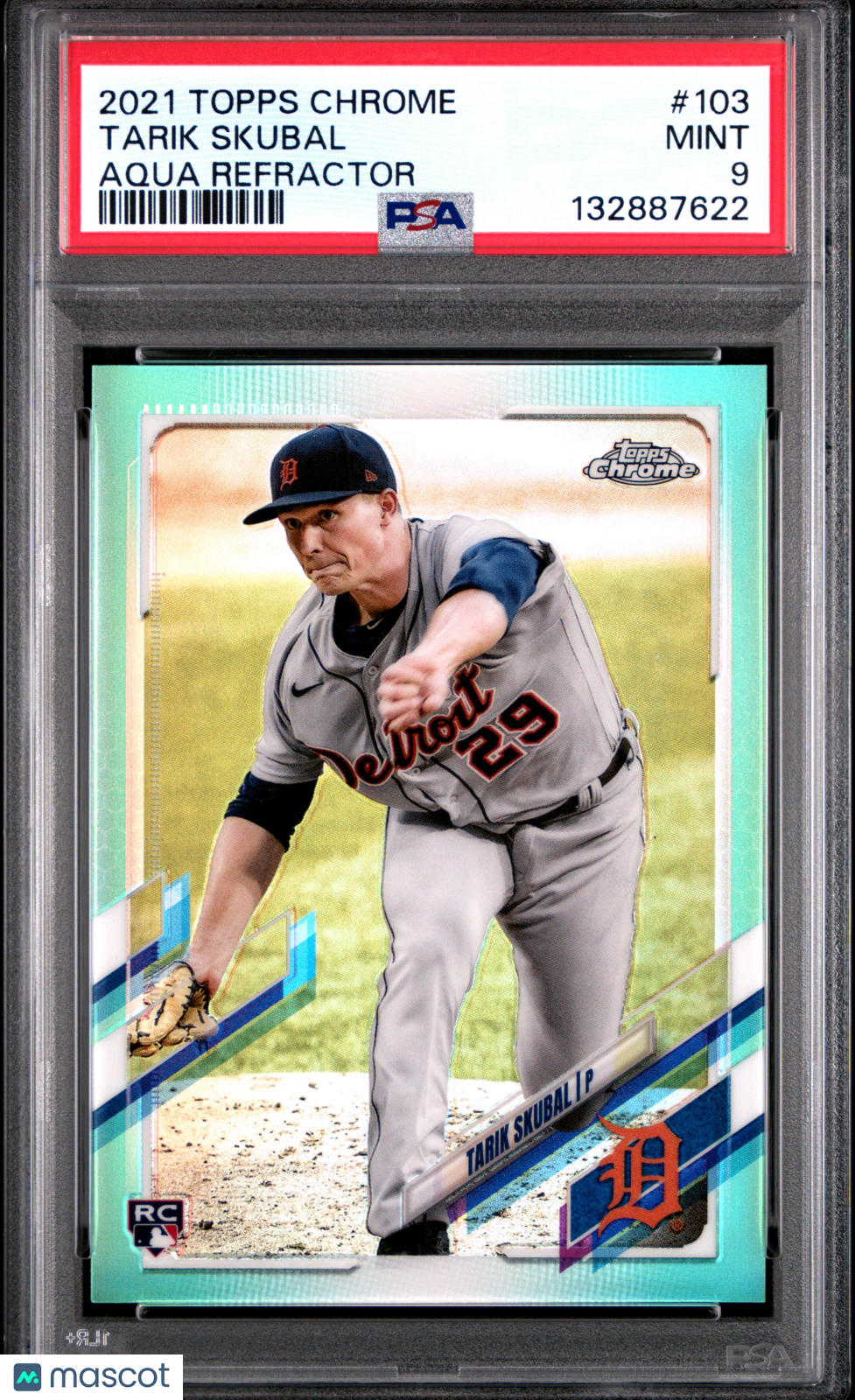 TARIK SKUBAL 2021 Topps Chrome Aqua Refractor /199 #103 PSA 9 Tigers