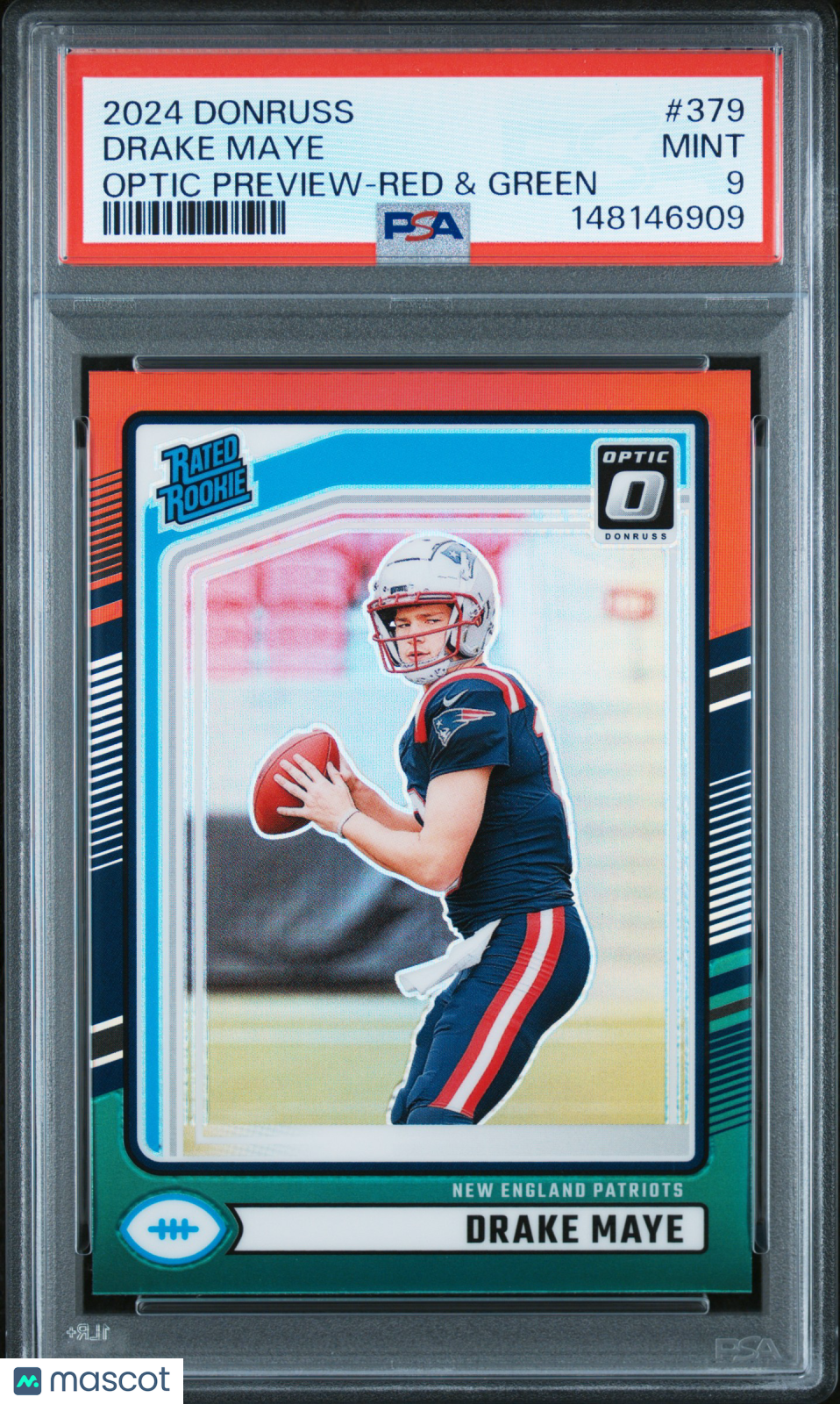 DRAKE MAYE 2024 Panini Donruss Optic Rated Rookie Red & Green Prizm #379 PSA 9