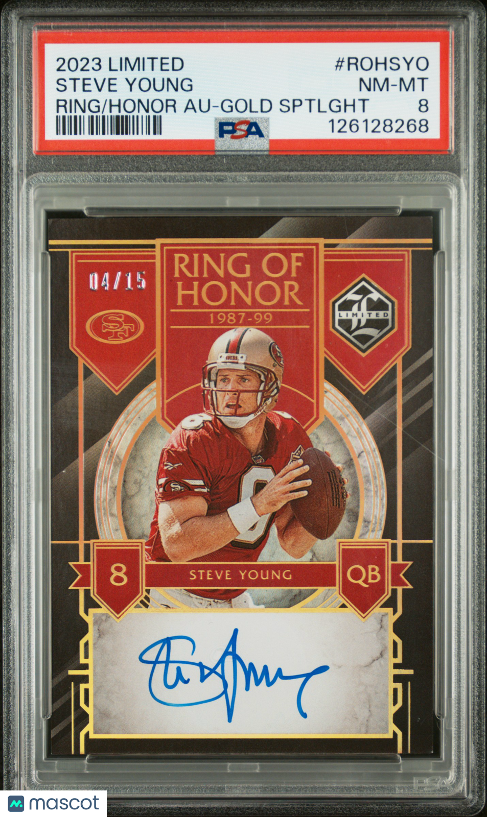 STEVE YOUNG 2023 Limited Ring Of Honor Auto Gold Spotlight /15 #ROHSYO PSA 8