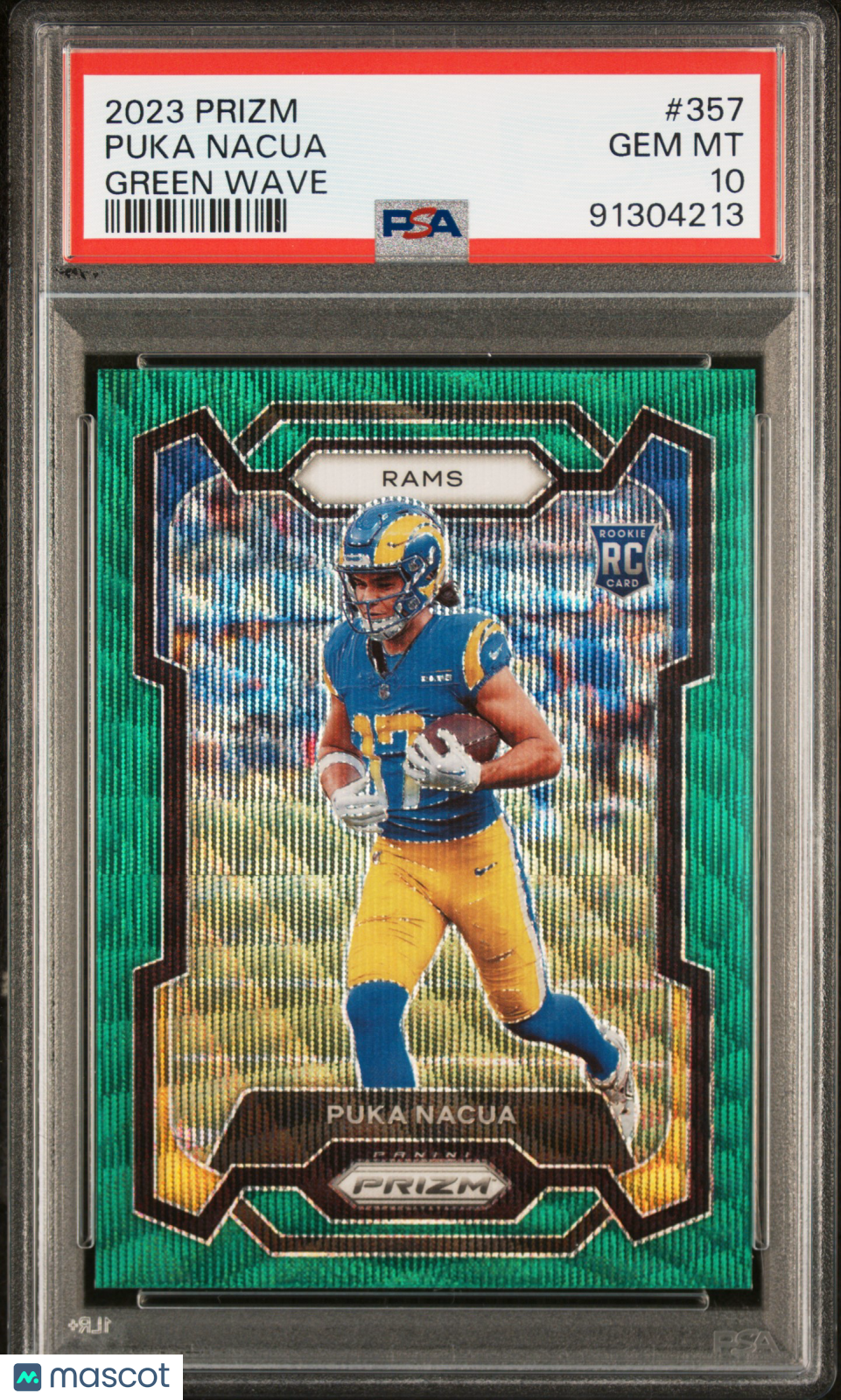 PUKA NACUA 2023 Panini Prizm Rookie Green Wave #357 PSA 10 Rams
