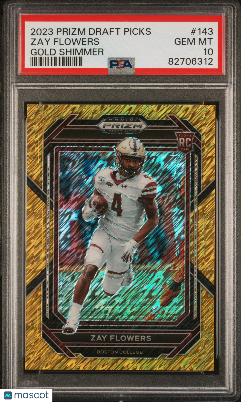 ZAY FLOWERS 2023 Panini Prizm Draft Picks Rookie Gold Shimmer /15 #143 PSA 10