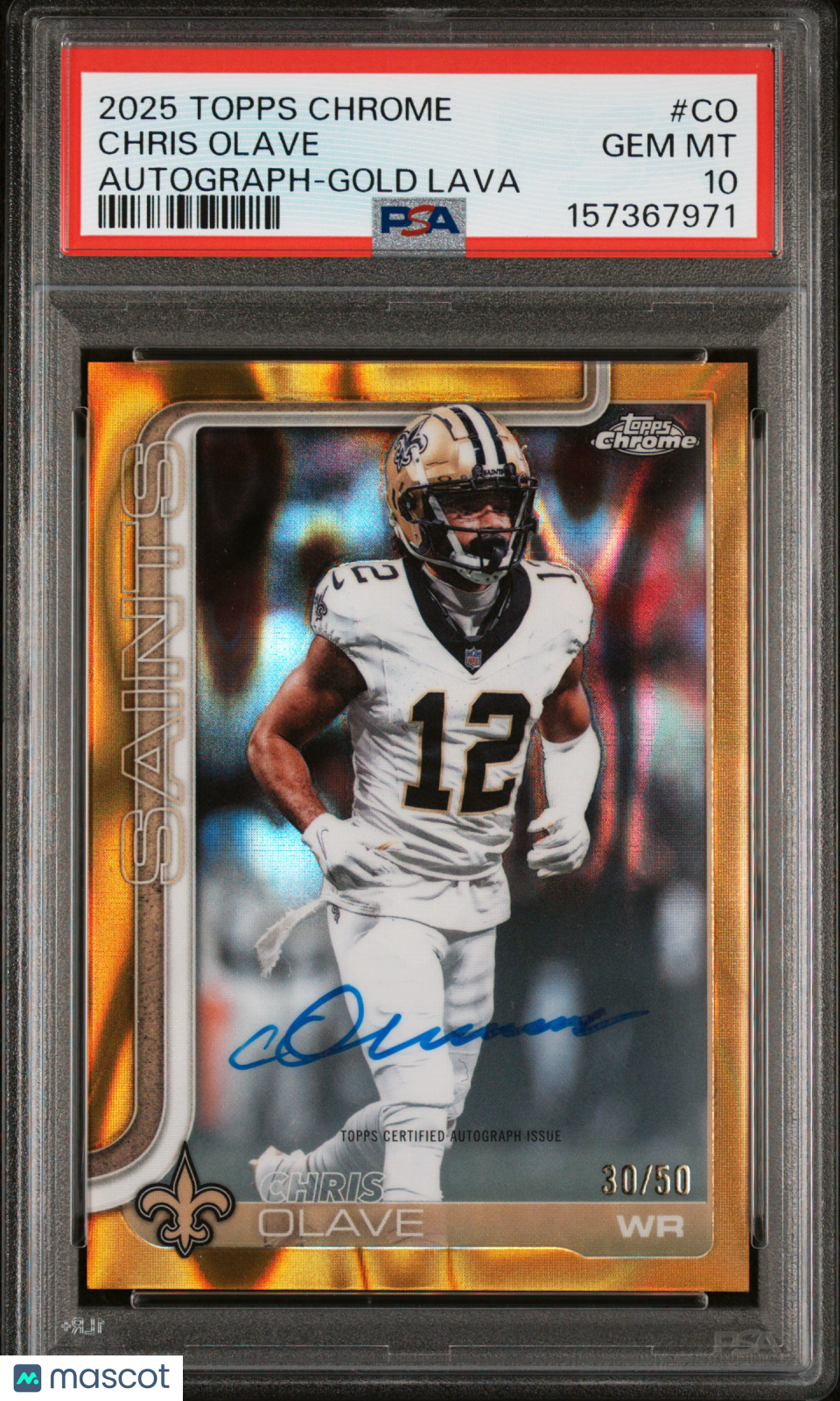 CHRIS OLAVE 2025 Topps Chrome Auto Gold Lava Refractor /50 #CO PSA 10 Saints