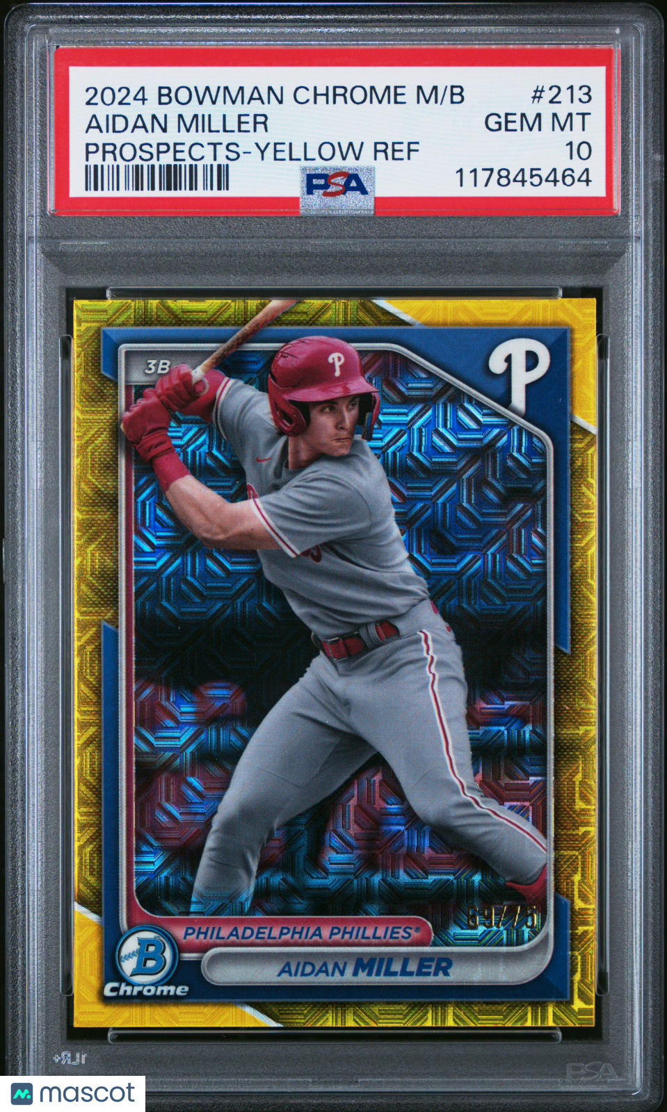 AIDAN MILLER 2024 Bowman Mega Box Chrome #213 Yellow Refractor /75 PSA 10