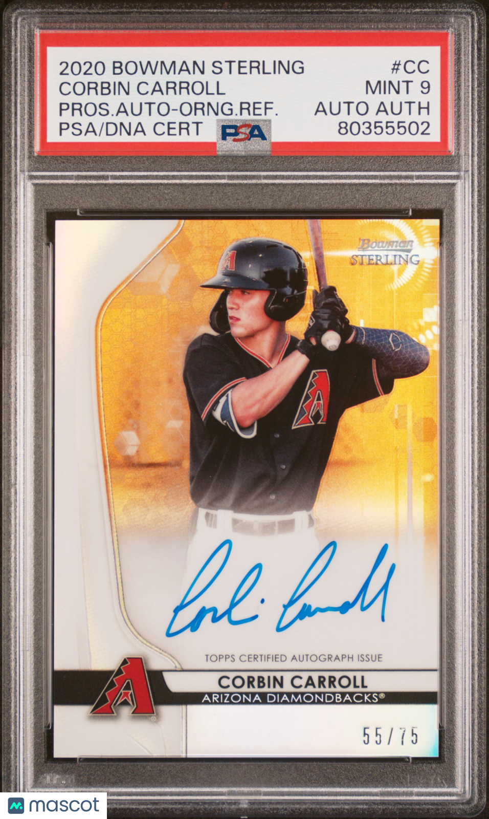 CORBIN CARROLL 2020 Bowman Sterling Auto Orange Refractor /75 PSA 9 Diamondbacks