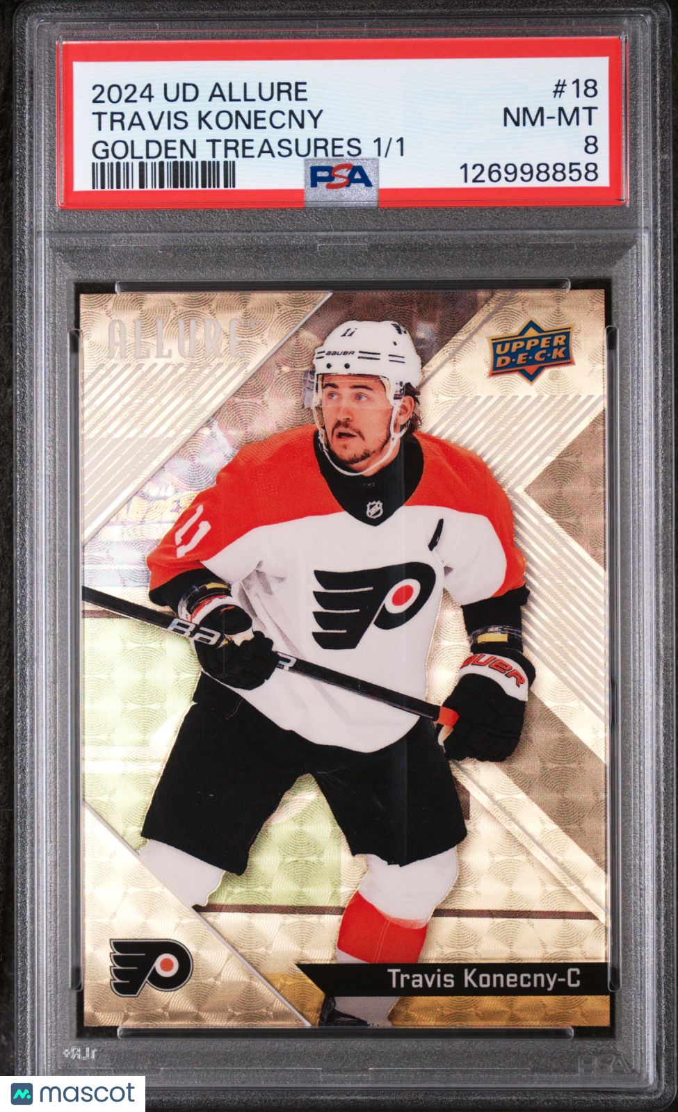 TRAVIS KONECNY 2024 Upper Deck Allure Golden Treasures 1/1 #18 PSA 8 Flyers