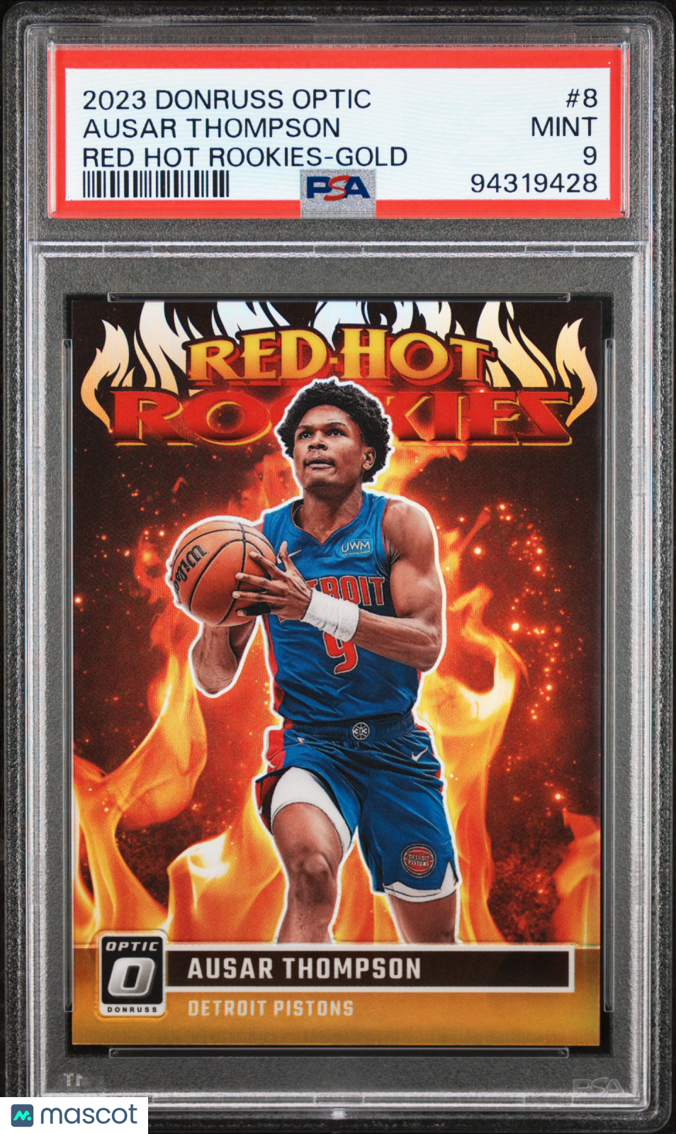AUSAR THOMPSON 2023-24 Donruss Optic Red Hot Rookies Gold Prizm /10 #8 PSA 9