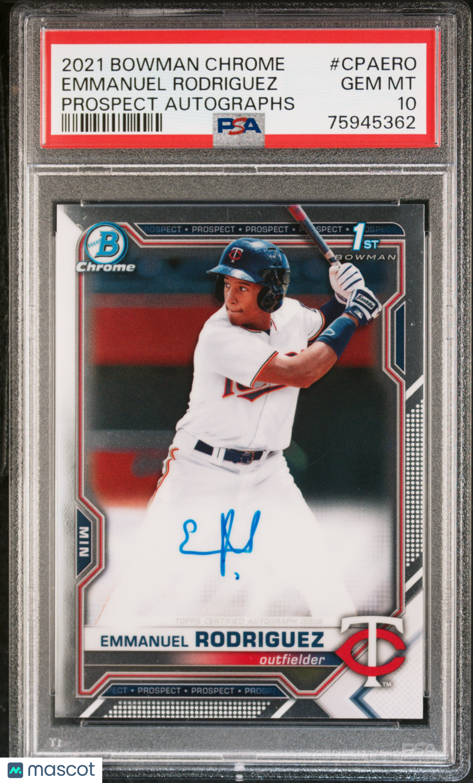 EMMANUEL RODRIGUEZ 2021 Bowman Chrome 1st Prospect Auto #CPAERO PSA 10 Twins