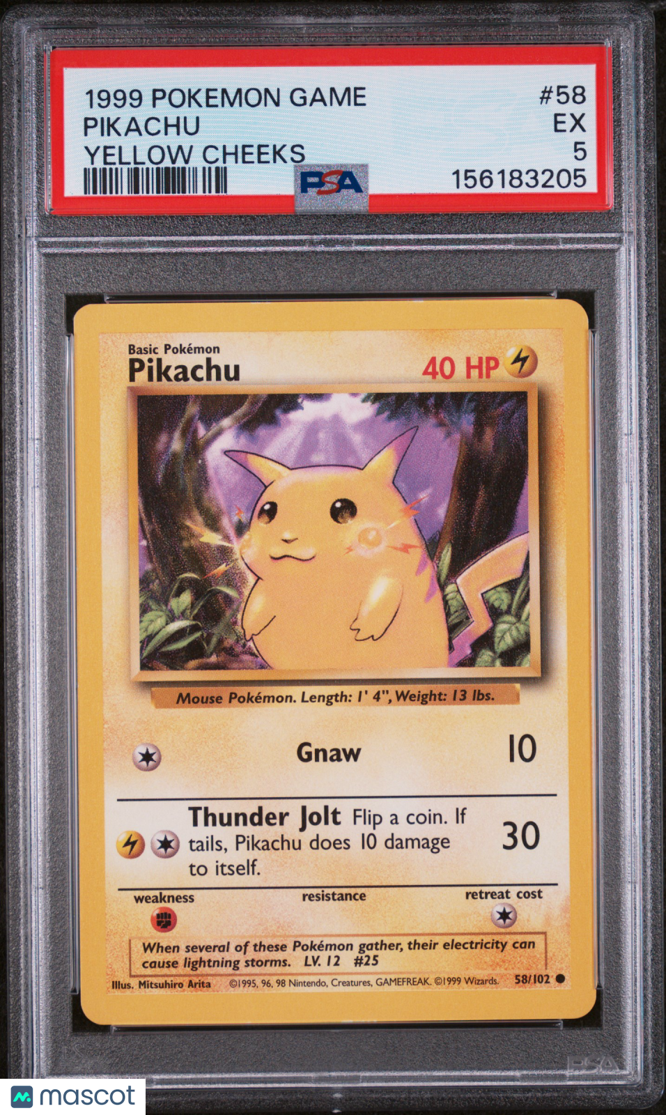 PIKACHU 1999 Pokemon Base Set #58 Yellow Cheeks Common PSA 5