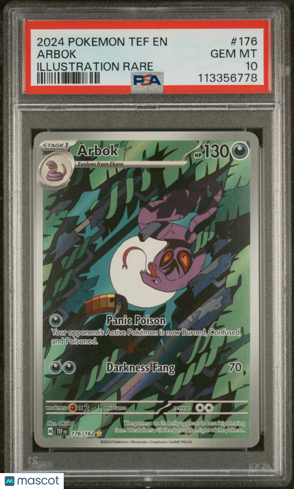 ARBOK 2024 Pokemon S&V Temporal Forces #176 Illustration Rare PSA 10