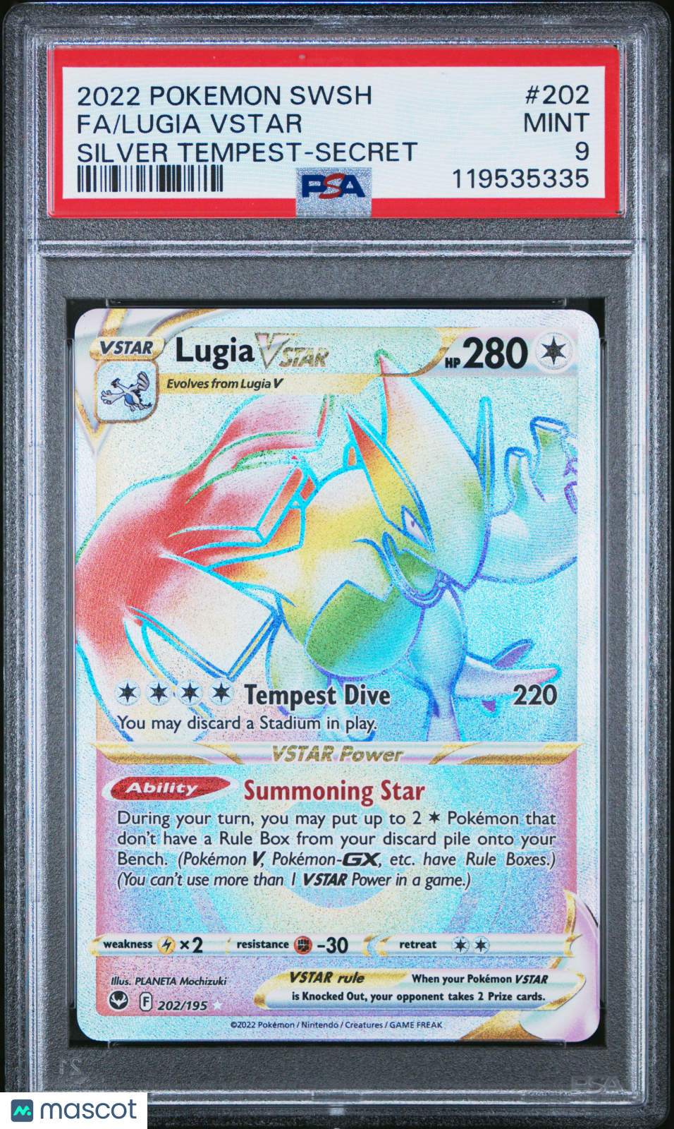 LUGIA VSTAR 2022 Pokemon Sword Shield Silver Tempest Secret Rare PSA 9 #202