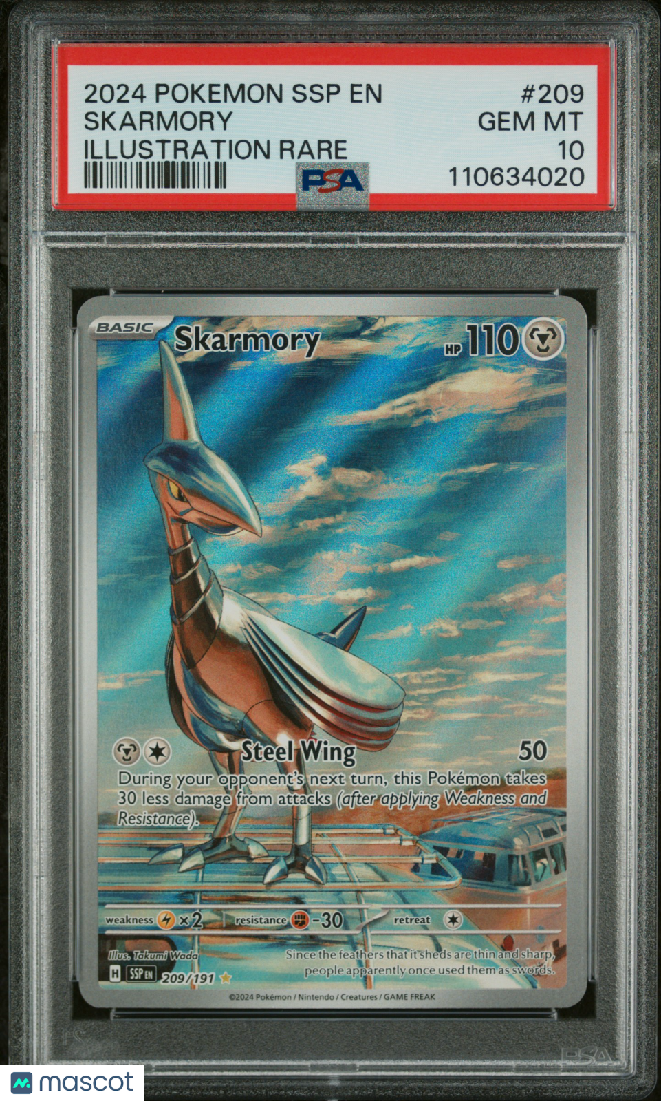 SKARMORY 2024 Pokemon S&V Surging Sparks #209 Illustration Rare PSA 10