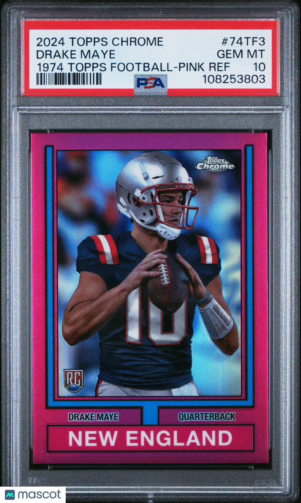DRAKE MAYE 2024 Topps Chrome Rookie 1974 Pink Refractor #74TF3 PSA 10 Patriots