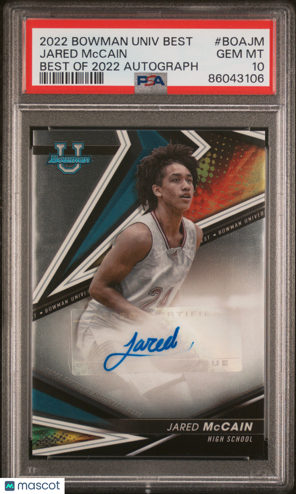 JARED MCCAIN 2022-23 Bowman University Best Of 2022 Auto #BOAJM PSA 10