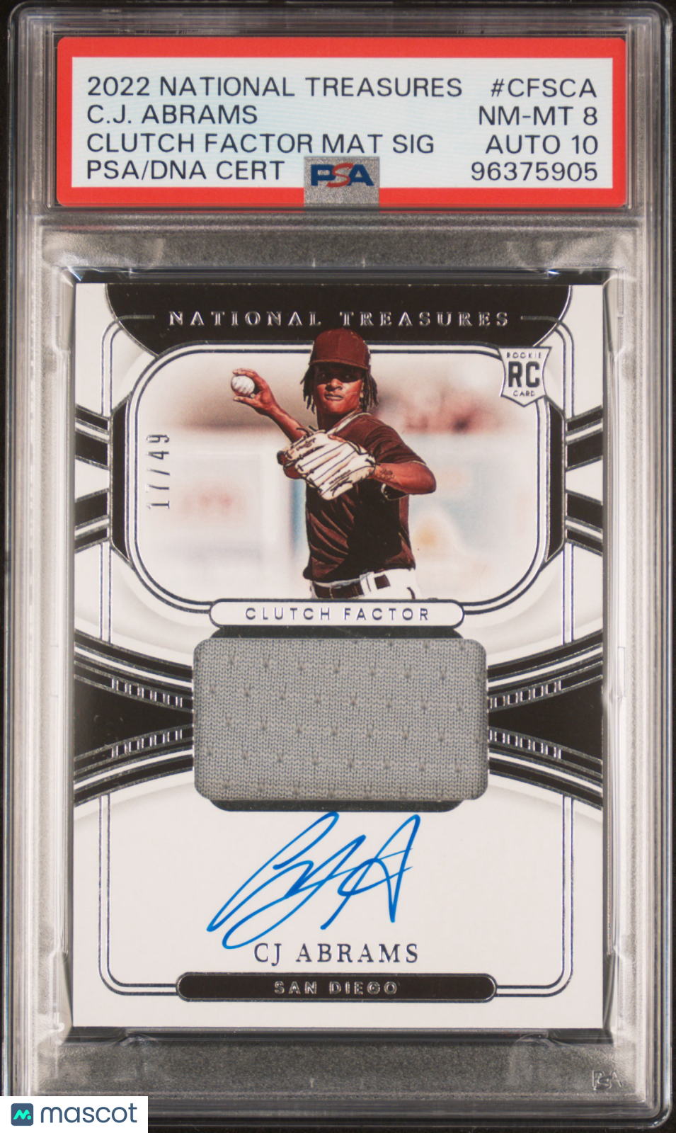 CJ ABRAMS 2022 Panini National Treasures Clutch Factor Patch Auto /49 PSA 8 RC