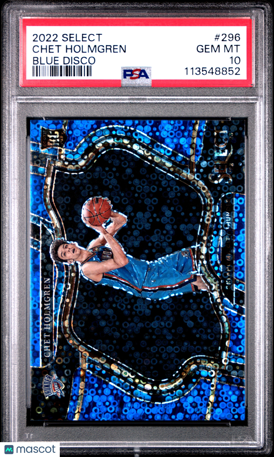 CHET HOLMGREN 2022-23 Panini Select Courtside Rookie Blue Disco /25 #296 PSA 10