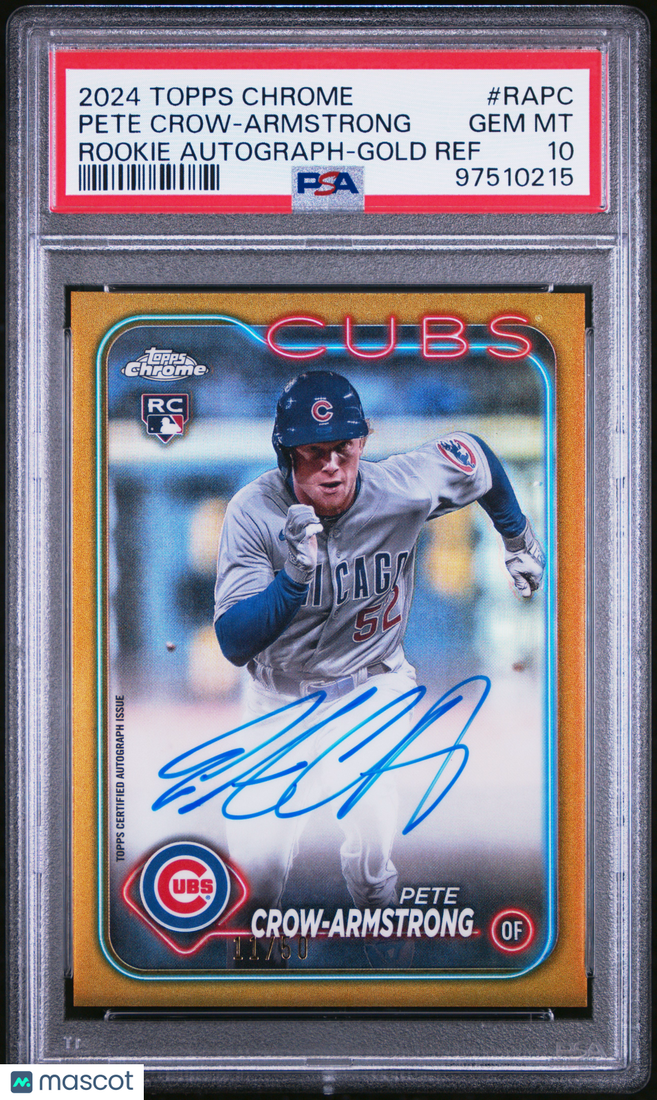 PETE CROW-ARMSTRONG 2024 Topps Chrome Rookie Auto Gold Refractor /50 PSA 10