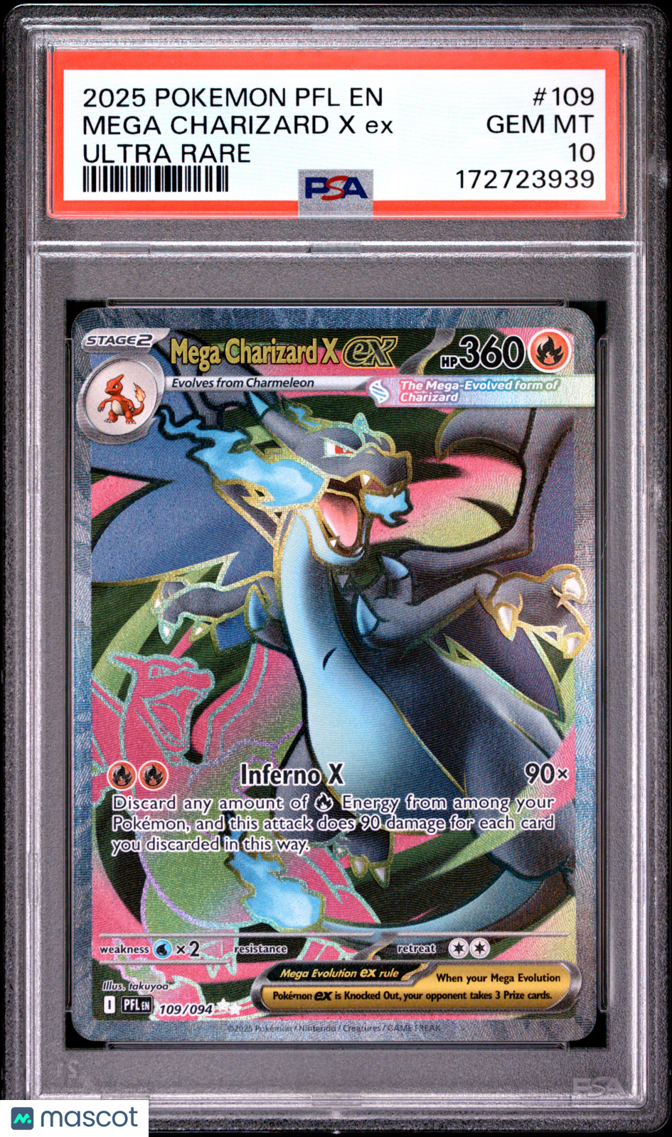 MEGA CHARIZARD X EX 2025 Pokemon Phantasmal Flames Ultra Rare #109 PSA 10
